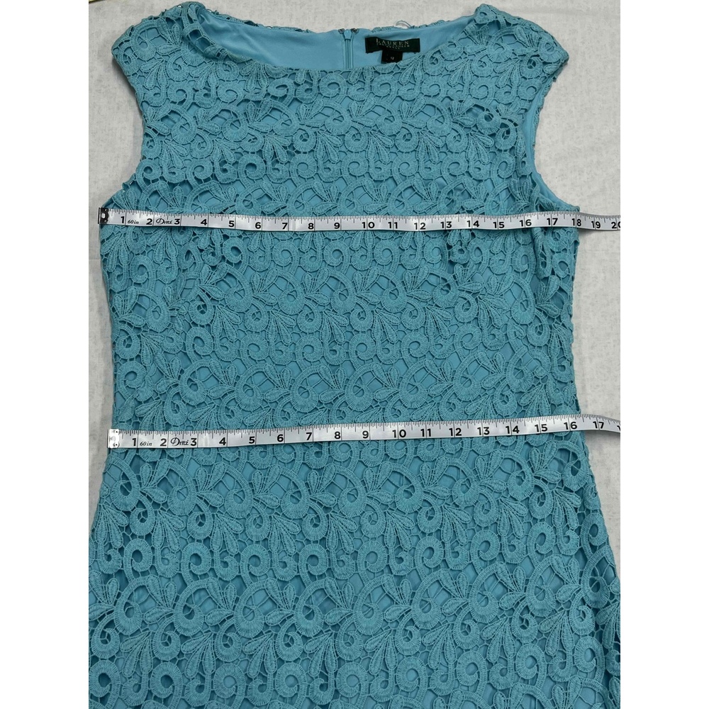 Lauren Ralph Lauren Turquoise Womens Cotton Floral Lace Overlay Sheath Dress 12 - Picture 7 of 9
